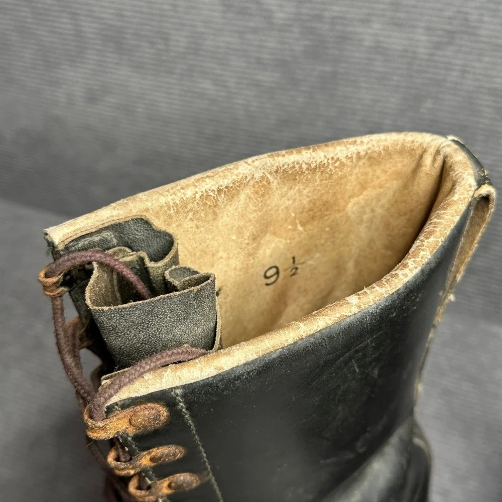 Vintage Echt Leder German Leather Combat Boots Black Military Lug Sole 9.5